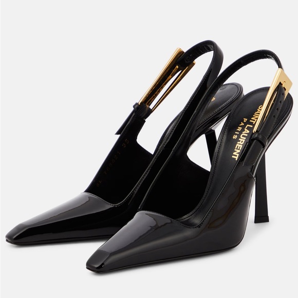 Saint Laurent Lee Black Patent Leather Stiletto Heels - Picture 1 of 9